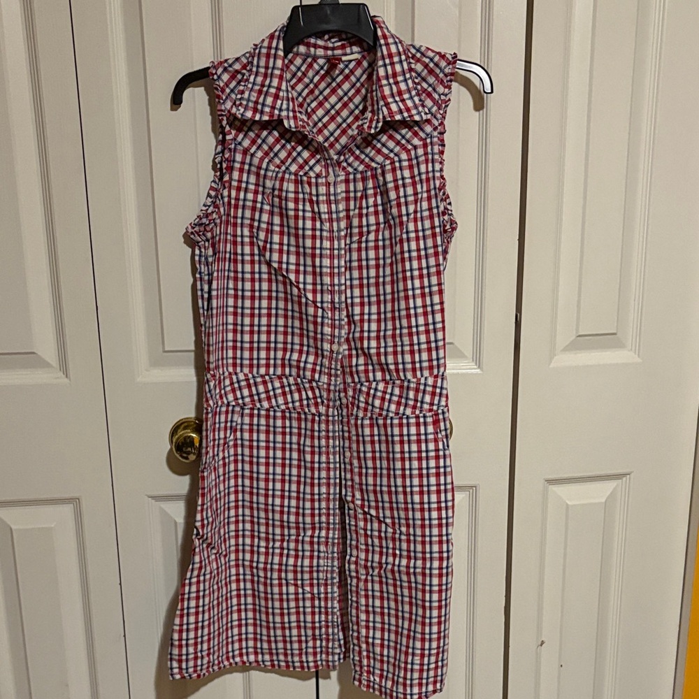 Red and White Checkered Dress with pockets.